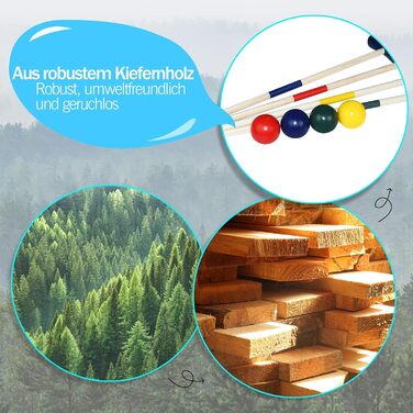 Екологічний набір для крокету без запаху, садовий набір для гри в крокет для 4 гравців, дерев&39яна гра в крокет на свіжому повітрі, підходить для всіх типів людей та будь-яких типів місць.