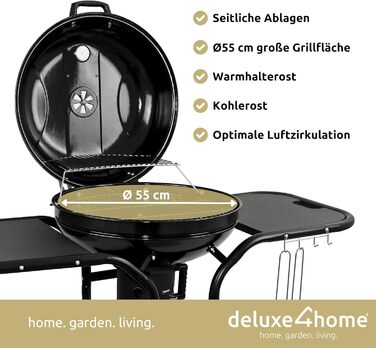 Чайник-барбекю Ø55 см з полицею I Пересувний візок для барбекю з кришкою I Решітка для барбекю на вугіллі, круглий мангал для грил