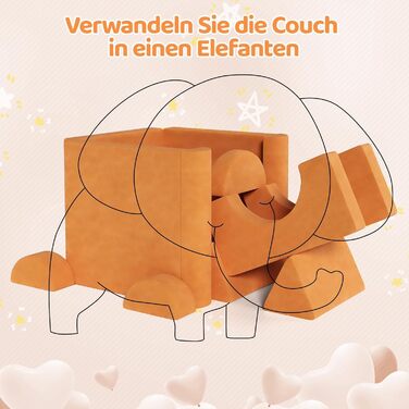 Дитячий ігровий диванчик з 15 модулями, модульний дитячий ігровий диванчик, дитячий диванчик з пінопластових будівельних блоків, ігровий диванчик для дітей та дитяче крісло, затишний куточок у дитячій кімнаті, для гри, творчості, сну, помаранчевий