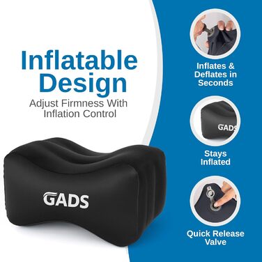 Надувна подушка для колін для сну на боці Дорожня подушка для колін, ніг, подушка для сну на боці для полегшення болю в стегнах, спині та сідничному нерві, легка та портативна для подорожей чорна