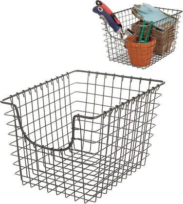 Спектр різноманітних дротяних кошиків для організації Міцний кошик для зберігання дроту для кухні, полиці, шафи, ванної кімнати, гаража тощо, легована сталь, промисловий сірий, малий промисловий сірий S