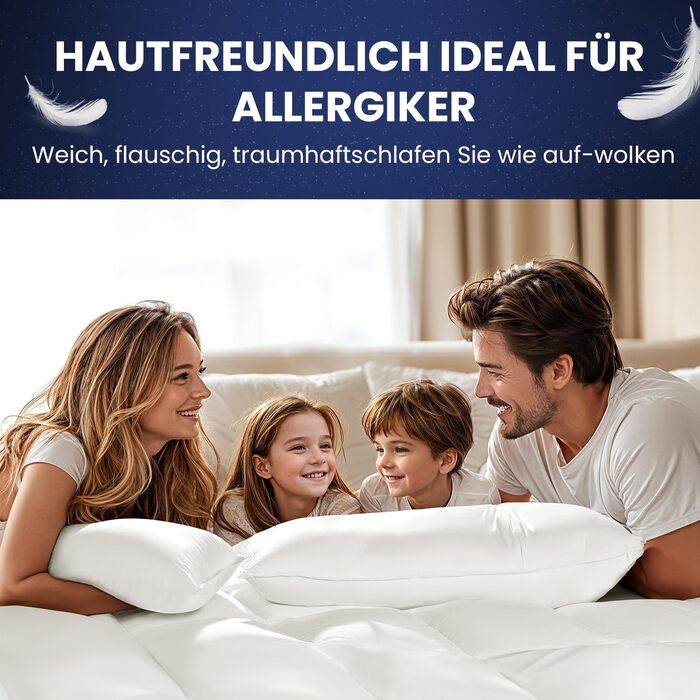 Пухова подушка DEITAS - 3-камерний дизайн для оптимальної підтримки шиї, м&39який та дихаючий чохол зі 100 бавовни, подушка для ліжка ідеально підходить для алергіків та дітей (Біла, 80x80 см ()) Біла 80x80 см ()