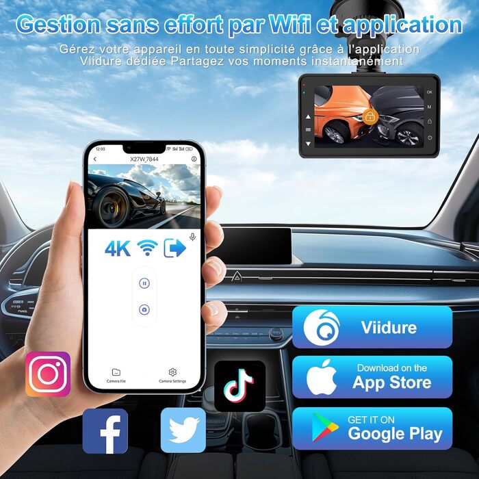 Відеореєстратор автомобільний передній задній, WiFi відеореєстратор безкоштовна карта 64GB, 170 широкий кут, G-сенсор відеореєстра