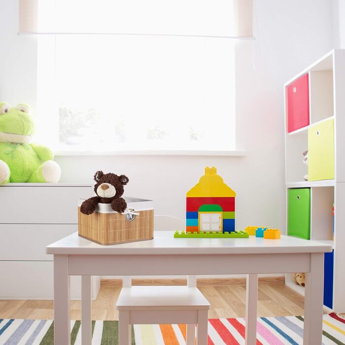 Комплект із 2 натуральних кошиків для зберігання, виготовлених з бамбука, складний кошик з полицями та тканинним чохлом, з круглим отвором