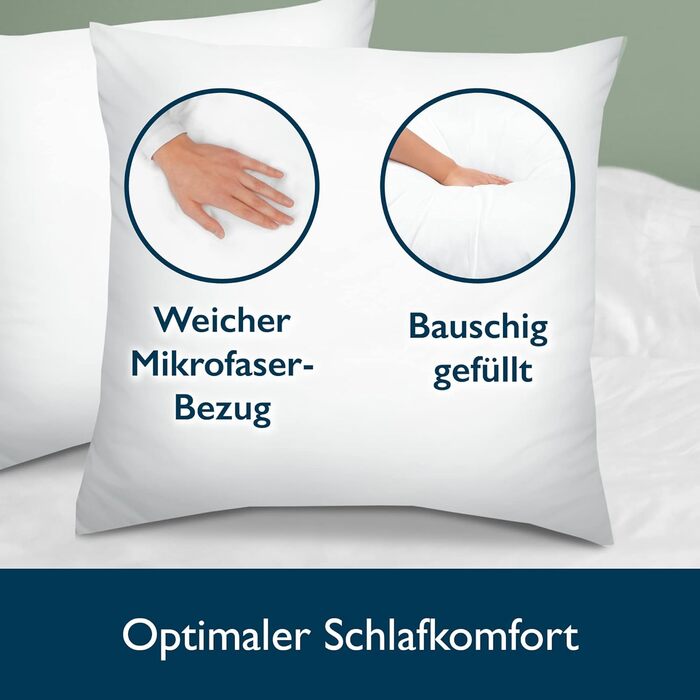 Комплект із 2 подушок Beautissu 80x80 см, стьобані подушки з мікрофібри 800 г, наповнювач з внутрішнього шва - подушки для сну, які можна прати, в подвійній упаковці - підходить для алергіків та має сертифікат Oeko-TEX - BeautNuit UK 80x80 см (2 шт.)