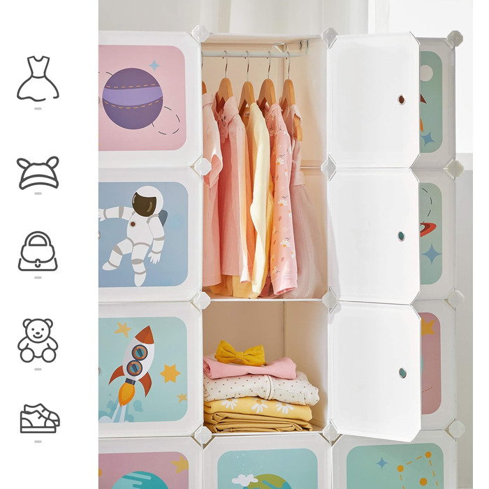 Шафа для одягу, шафа для зберігання зроби сам, для розвішування одягу, для зберігання, для дітей, з 16 кубиками, 4 шт. анги для ро
