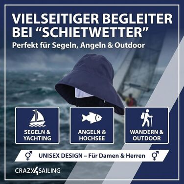 Дощовик crazy4sailing Storm Southwester для чоловіків та жінок водонепроникний вітрильний капелюх з підкладкою та ремінцем на підборідді класичний дощовик з клейкої шкіри для вітрильного спорту, риболовлі та активного відпочинку вітрозахисний та дихаючий,