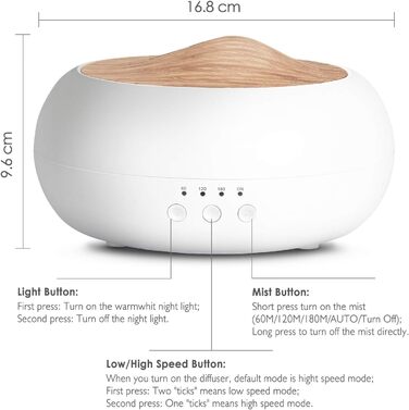 Аромадифузор SALKING, 250 мл ультразвуковий масляний ароматерапевтичний дифузор для ефірних олій, електрична ароматична лампа зволожувача повітря, теплий білий світло-білий дифузор з текстурою дерева для домашнього офісу або йоги