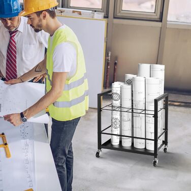 Стійка для зберігання креслень VEVOR, тримач для креслень з 12 відділеннями та колесами, мобільний металевий візок для зберігання креслень для карт, плакатів, архітектурних планів, для дому, офісу, школи, 12 слотів