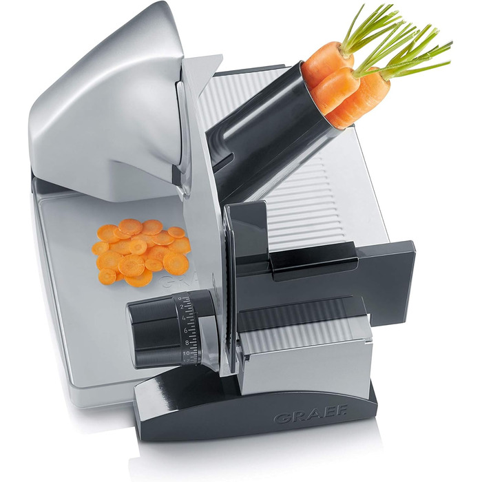 Слайсер для їжі GRAEF S50000 з коробкою для зберігання та насадкою MiniSlice, срібло