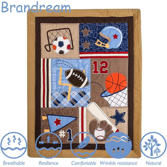 Комплекти постільної білизни для дитячого ліжечка Brandream для немовлят, хлопчиків, Happy Friends and Family Time, спортивний ком