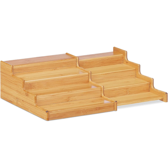 Бамбукова полиця для спецій Relaxdays, 4 полиці, висувна, натуральний вигляд, вологостійка, ВШХ 138,5x28 см, натуральний колір