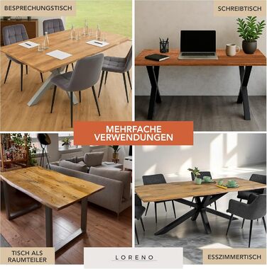 Обідній стіл Loreno ручної роботи з мангового дерева, 120x80 см - 300x100 см, стіл з масиву дерева з рельєфним краєм, основа, стійкий та стійкий - Дерев&39яний обідній стіл, Кухонний стіл, Обідній стіл з масиву дерева