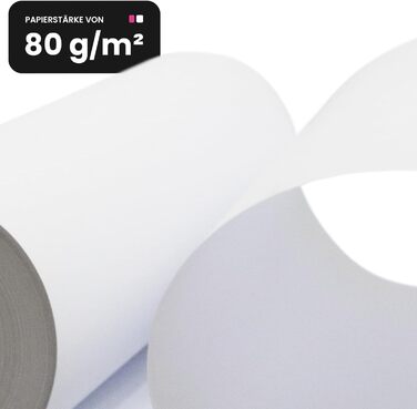 Рулони плотерного паперу, білого, 80 г, 610 мм x 50 м, 50 мм, 2-дюймовий сердечник, матові рулони для малювання, стандартний струменевий рулон для широкоформатних принтерів, копіювальних апаратів, креслень, технічних креслень, інженерного паперу, CAD, 610