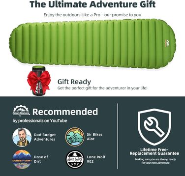 Килимок для сну Gear Doctors ApolloAir для кемпінгу, надлегкий, 750 мл, компактний, теплий, коефіцієнт теплоізоляції 5.2, 4-сезонний надувний матрац, ідеально підходить для походів, піших прогулянок, надувний та компактний, килимок для сну (великий) Apoll