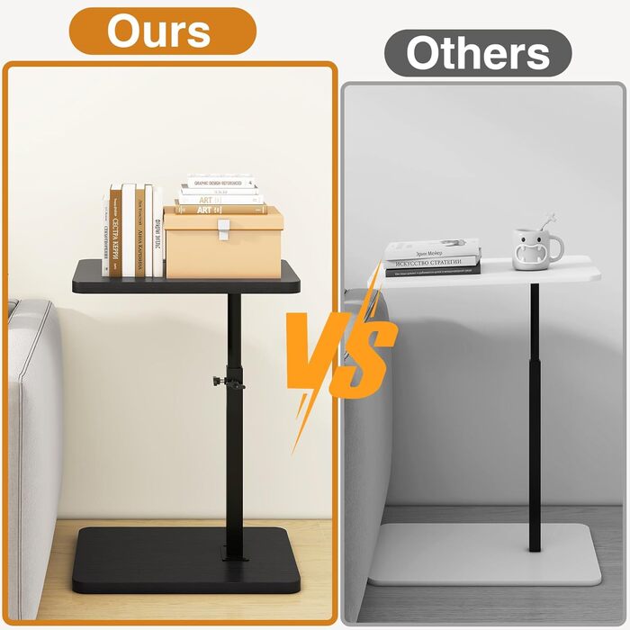 Журнальний столик IBUYKE C-подібної форми, обертовий на 360 та регульований по висоті, для вузьких приміщень, з відсіком для телефону та планшета, для вітальні, спальні, чорний TVT003B Стандарт - Без нахилу Чорний