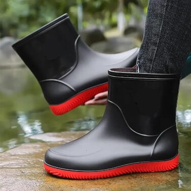 Чоловіче гумове взуття, чоловічі гумові чоботи, легке гумове взуття для походів, водонепроникне гумове взуття для відпочинку на свіжому повітрі, робоче водне взуття, чорне/червоне, розмір 43 EU
