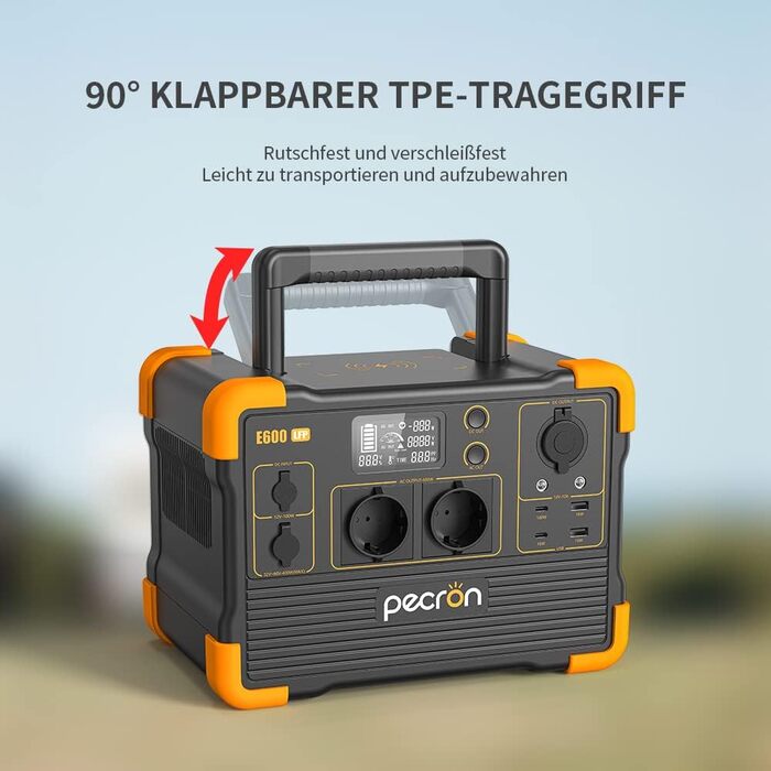 Портативна електростанція pecron E600LFP, сонячний генератор на LiFePO4 акумуляторі ємністю 614 Втгод, 1200 Вт CA, генератор потужності для подорожей/кемпінгу/відпочинку на природі/екстрених ситуацій (E600LFPEU)