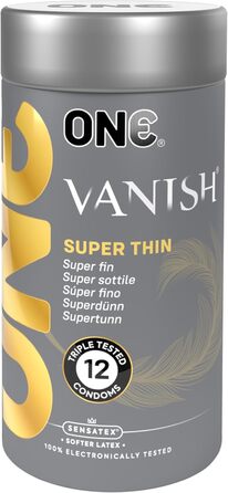 Презервативи ONE Vanish, гіпертонкі презервативи, веганські, без ГМО, з натурального каучукового латексу, 12 шт.
