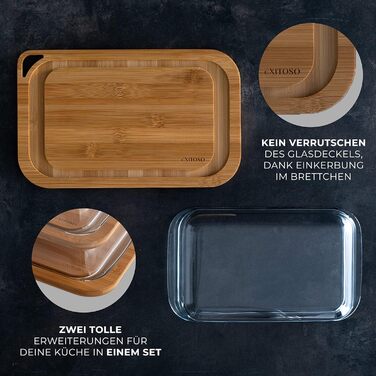 Дерев&39яна сервірувальна дошка Exitoso, скляні контейнери для холодної нарізки для холодильника, набір з 2 шт. , штабелюються - купол для сиру, коробка для ковбас, контейнери для зберігання продуктів, контейнер для зберігання сиру, коробка для ковбас - к