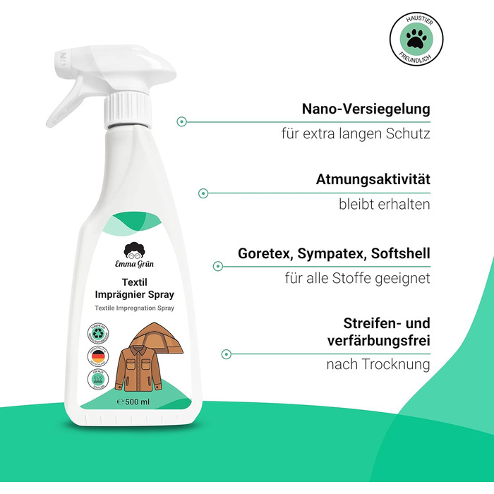 Емма Зелений водонепроникний спрей для текстилю та намету 2x500 мл - Стійке просочення для наметів та одягу - Водонепроникна розпи