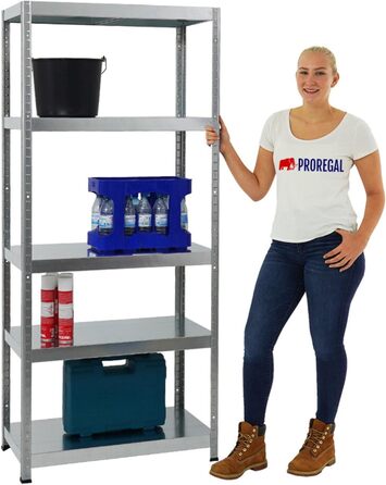 Металевий стелаж PROREGAL Steel Eagle 180x80x40 см, вантажопідйомність полиці 130 кг, оцинкований, надміцний стелаж, кухонний стелаж, стелаж для підвалу, стелаж без болтів, гаражний стелаж, стелаж для зберігання 180x80x40 см, оцинкований