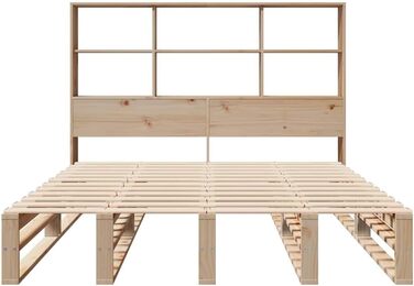 Ліжко vidaXL з масиву дерева, ліжко з книжковою полицею (матрац не входить до комплекту), дерев&39яний каркас ліжка з рейковою основою, ліжко з палет, двоспальне ліжко для спальні, 140x190 см, коричневий колір.