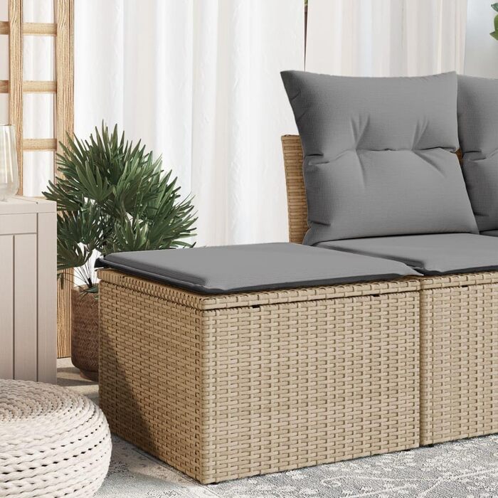 Табурет садовий з подушкою бежевий 55x55x37 см Poly Rattan,366092