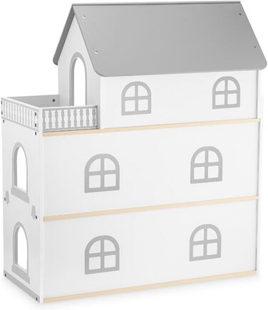 Дерев&39яний ляльковий будиночок Mamabrum, 3-поверховий, з меблями та аксесуарами - Перевірений на безпеку дитячий ігровий будиночок для рольових ігор - Ляльковий будиночок зі спальнею, вітальнею, кухнею та ванною кімнатою, сучасний мінімалістичний