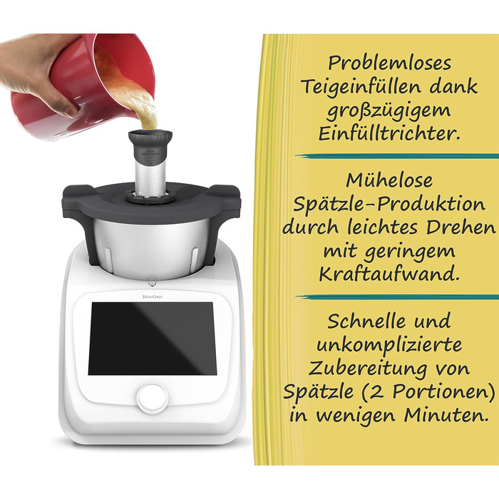 Насадка mixle Sptzle V2, ПОКРАЩЕНА ВЕРСІЯ, сумісна з Monsieur Cuisine Smart, Connect & Trend, аксесуари, машина для шпецле, виготовлена з нержавіючої сталі, дуже велика лійка для наповнення