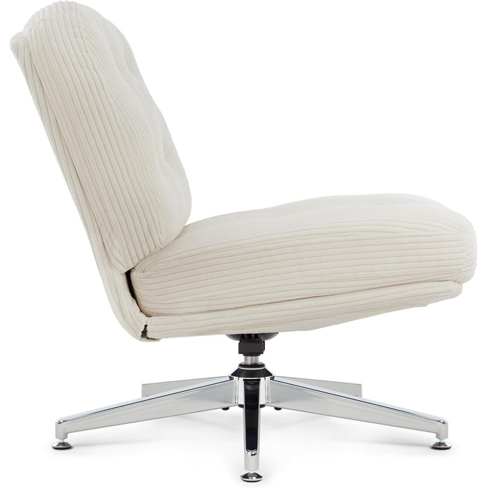 Офісне крісло IWMH без підлокітників, крісло для вітальні зі схрещеними ніжками, ергономічне поворотне крісло з надзвичайно великою тканинною подушкою, письмове крісло для домашнього офісу, туалетний столик, спальня (біле)