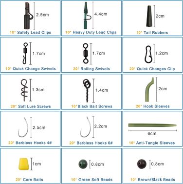 Набір снастей для лову коропа OROOTL, 277 предметів, коробка для риболовлі на коропа з аксесуарами, гачки для лову коропа, вертлюги, запобіжні затискачі, рукави проти заплутування