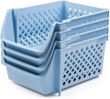 Штабелювані кошики для зберігання їжі, снеків, іграшок, туалетного приладдя, пластикові, сині, 4 шт. и