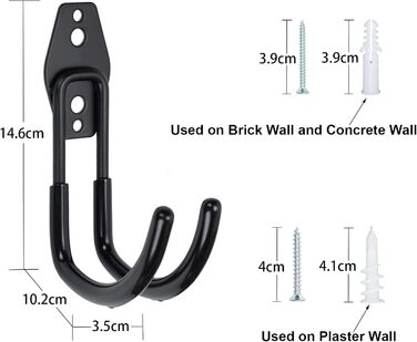 Гачки для зберігання в гаражі Надміцні залізні настінні кронштейни Подвійні гачки Тримач для інструментів 4 шт. и Настінні кронштейни для електроінструментів, велосипедів, драбин, мотузок, шлангів тощо. Гранд