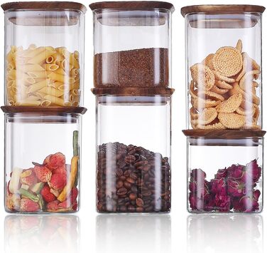 Набір з 6 шт. абельованих банок для зберігання DropD&39olio з дерев&39яними кришками стильне та безпечне зберігання, яке стало простішим