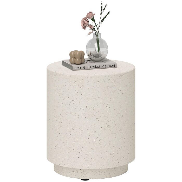 Круглий приставний столик/тумбочка HOMCOM з бетонним виглядом, журнальний столик з підставками для ніг, столик для вітальні, столик-диван, журнальний столик для вітальні/спальні, Ø37 x 43 см, кремово-білий