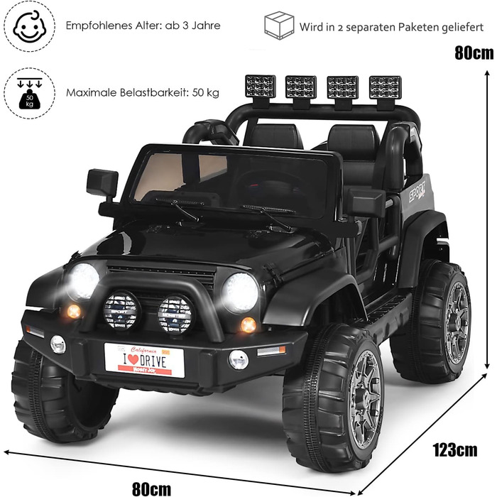 Дитячий електромобіль DREAMADE, 2-місний дитячий електромобіль з пультом дистанційного керування 2,4 ГГц та світлодіодним світлом