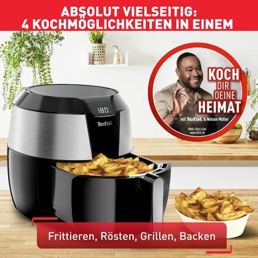 Аерофритюрниця Tefal Easy Fry XXL 5,6 л, EY701 XXL повітряний фритюр, 8 програм, нержавіюча сталь