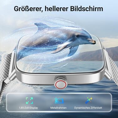 Розумний годинник для чоловіків та жінок з функцією телефону, фітнес-годинник 1,85 дюйма, понад 100 спортивних режимів, фітнес-трекер з моніторингом серцевого ритму/SpO2/сну, крокомір, водонепроникний спортивний годинник IP68 для iOS та Android, сріблясти