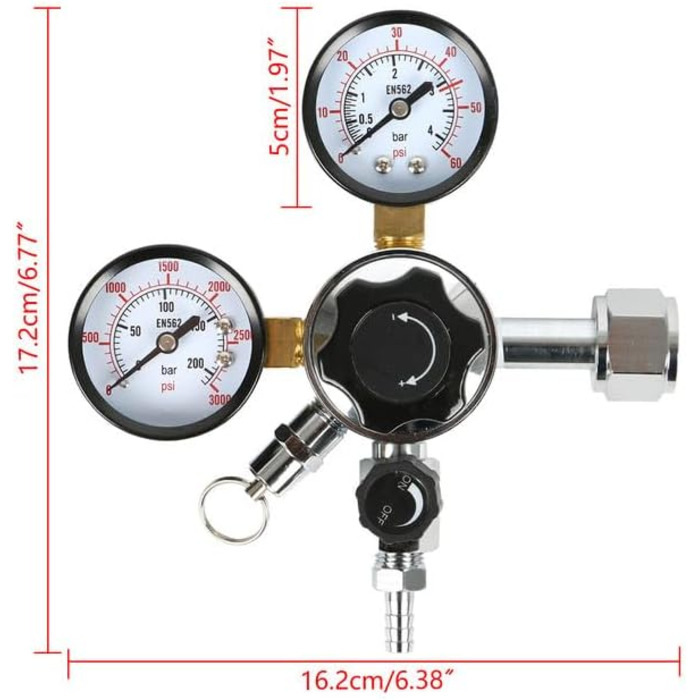 Редуктор тиску Регулятор тиску, CO2 Головний редуктор тиску Подвійний манометр W21.8 Регулятор тиску CO2 для обладнання для дозування, пивоваріння, обладнання для розливу пива
