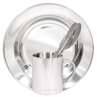 Набір посуду з нержавіючої сталі для кемпінгу тарілка, чашка та столові прибори міцний та багаторазовий для відпочинку на природі, трекінгу та фестивалів