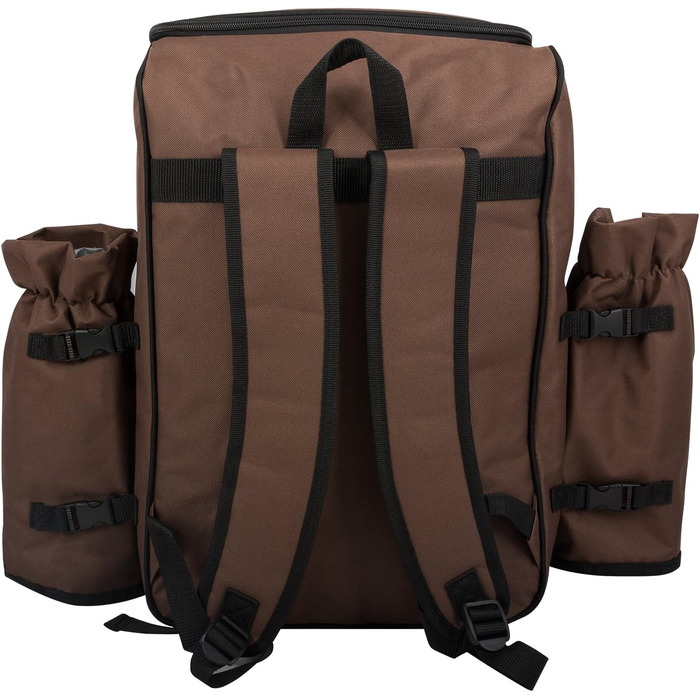 Рюкзак для пікніка Anndora на 4 особи з вбудованою сумкою-холодильником, коричневий з синіми колами, включаючи набір аксесуарів з 29 предметів