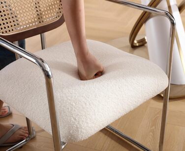 Обідні стільці, комплект з 2 шт. , ретро кухонні стільці зі спинкою з ротанга, м&39які обідні стільці з металевим каркасом та штучним хутром, для їдальні, вітальні, кухні, спальні, холу, білі 2 білі