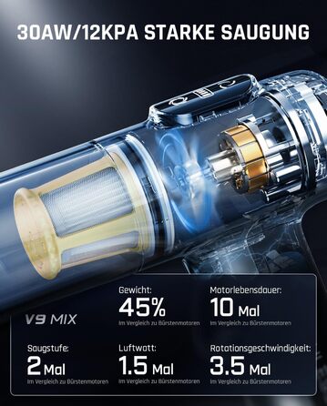 Автомобільний пилосос Fanttik Slim V9 Mix, бездротовий ручний пилосос 4-в-1, високопродуктивний ручний пилосос 12000 PA Портативни