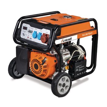 Синхронний генератор Unicraft PG-E 80 TEA H (бензин, об&39єм бака 25 л, привід SC190F, ручний запуск електричний запуск, 2 x 230 В, Schuko / 1 x 400 В, 16 А) 6706080