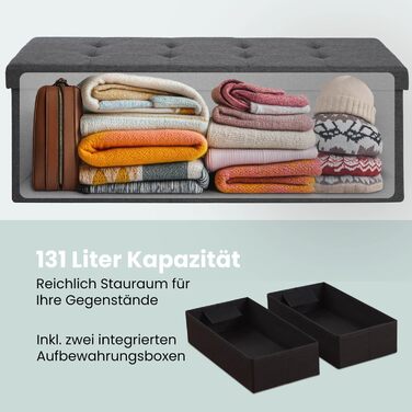 Лавка для зберігання Blumtal 2 додаткові коробки - Лавка для зберігання 110x38x38 см - Скриня для зберігання - Зручний табурет з місцем для зберігання - Пуф - Коробка для зберігання кольору антрацит 110x38x38 см