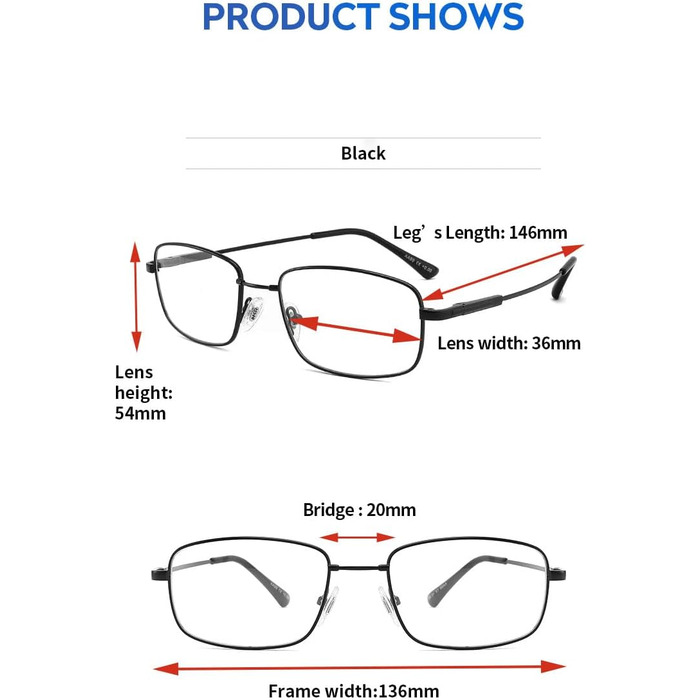 Окуляри для читання LANLANG для чоловіків з титаном Flex Memory, окуляри з фільтром синього світла, допоміжний засіб для читання, висока роздільна здатність, висока прозорість, 04 діоптрії, анти синій чорний2 3.5 діоптрії