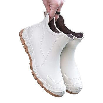 Чоловіче гумове взуття, гумові чоботи для чоловіків, дощовики та водонепроникне взуття, короткі, повсякденні гумові чоботи, робоче гумове взуття, бежеві, розмір 43 EU