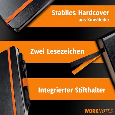 Зошит WORKNOTES у лінійку A4 - Зошит для творчих людей та діячів, 192 перфоровані сторінки, папір, стійкий до чорнил, 100 г/м, тверда обкладинка чорного кольору, включаючи петлю для ручки та кишеню для документів