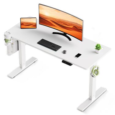 Стіл з регульованою висотою 140x70 см, швидка зарядка USB-A/Type C, електричний стіл з пам&39яттю нахилу та функцією відскоку (70119 см) 140x70 см білий